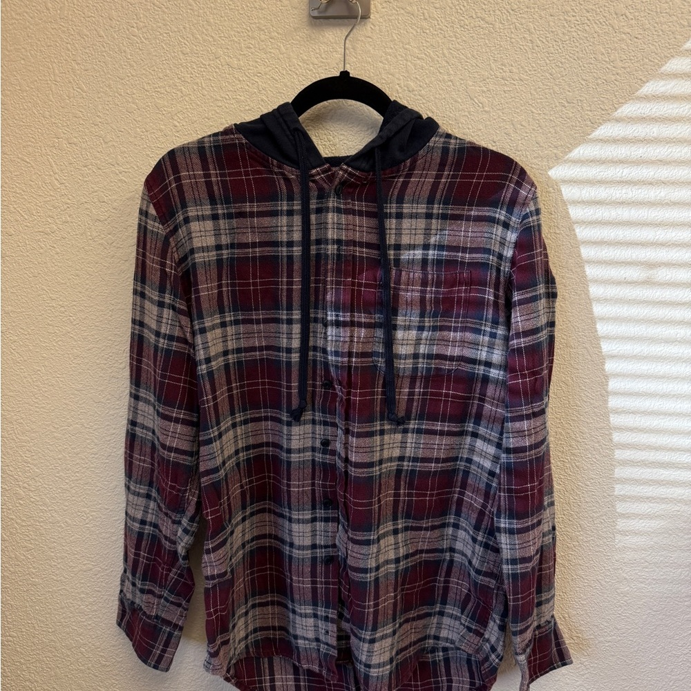American Rag Red and Blue Casual Button Down Hoodie